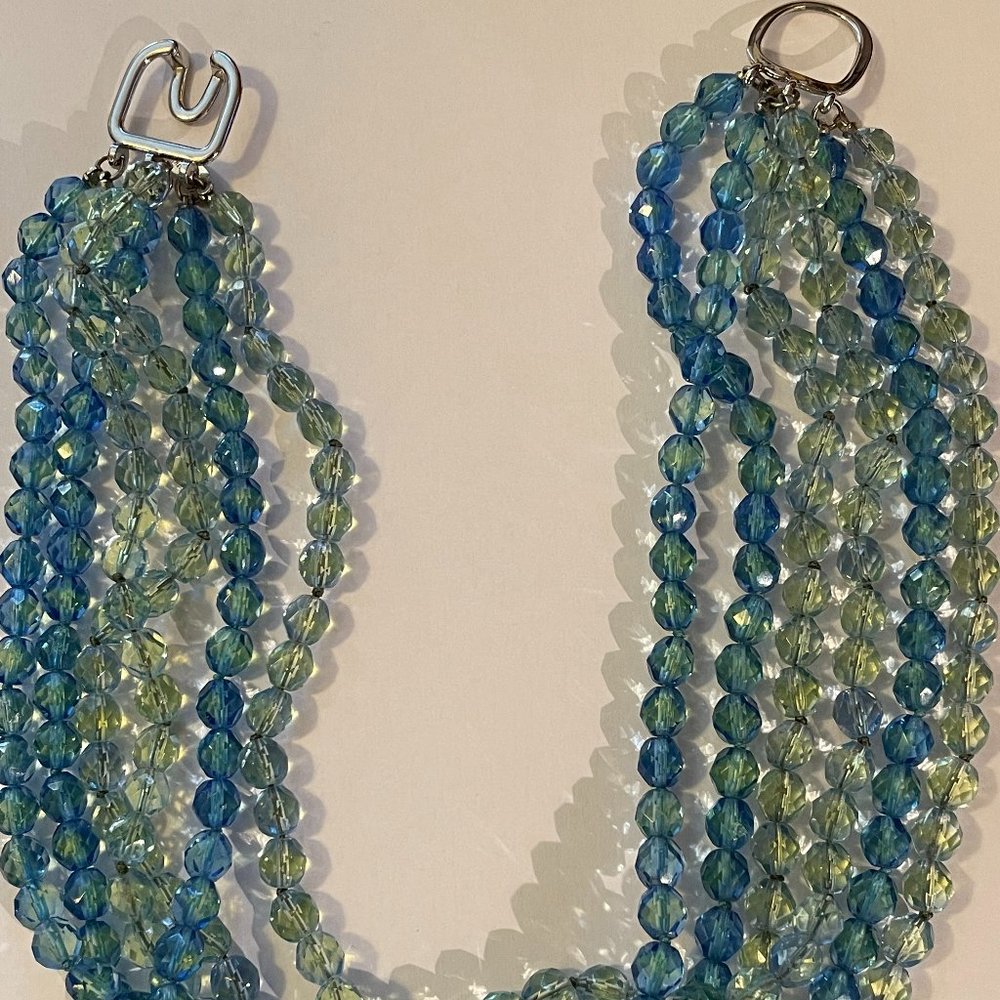 Kenneth Lane 6 Strand Green and Blue Crystal Ball Necklace
